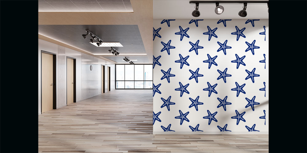 Mavi Deniz Yıldızı Desenli Duvar Kağıdı 7441