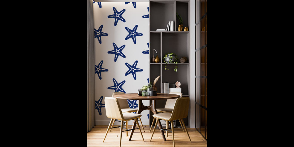 Mavi Deniz Yıldızı Desenli Duvar Kağıdı 7441