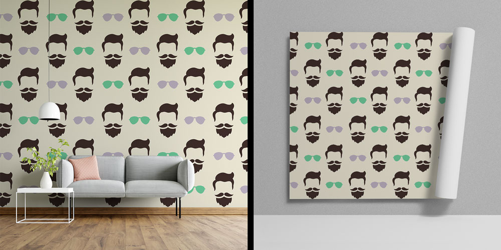 Gözlük ve Sakal Desenli Barber Shop Duvar Kağıdı 5691