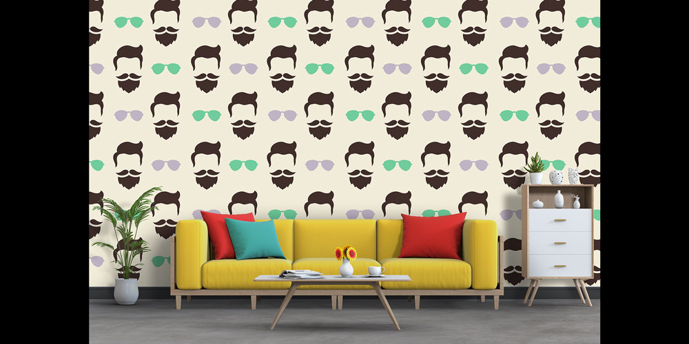 Gözlük ve Sakal Desenli Barber Shop Duvar Kağıdı 5691