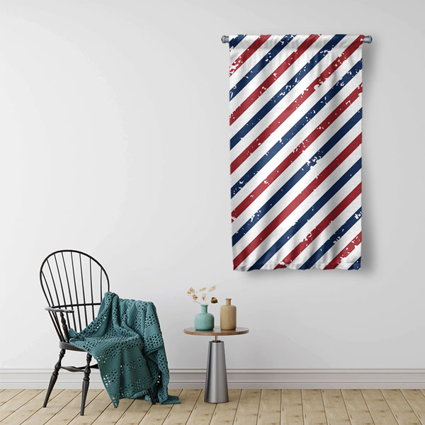 Kırmızı Beyaz Mavi Çizgili Klasik Barber Direği Desenli Berber Duvar Flaması Kumaş Baskı 5777
