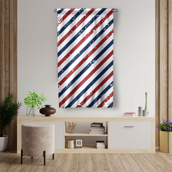 Kırmızı Beyaz Mavi Çizgili Klasik Barber Direği Desenli Berber Duvar Flaması Kumaş Baskı 5777