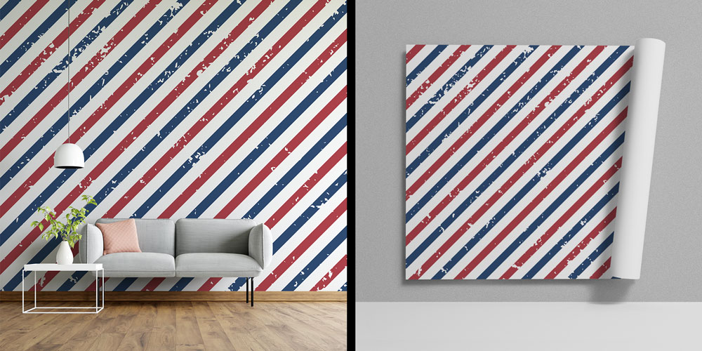 Kırmızı Lacivert Çizgili Barber Shop Duvar Kağıdı 5689