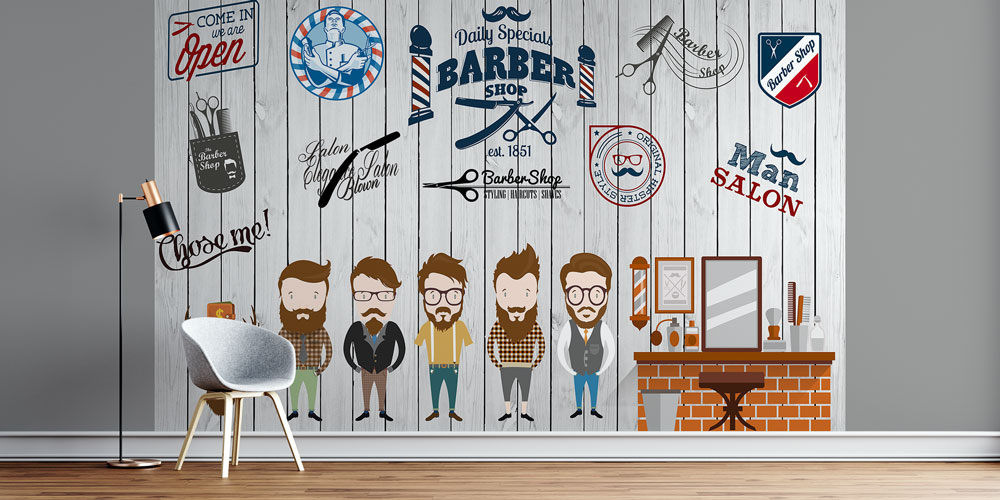 Karikatür Figürlü Barber Shop Duvar Kağıdı 5686