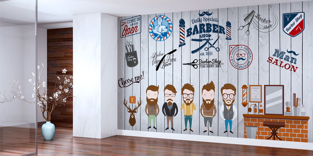 Karikatür Figürlü Barber Shop Duvar Kağıdı 5686