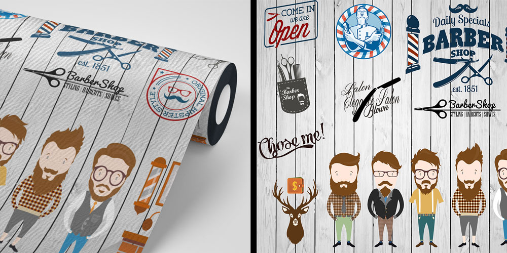 Karikatür Figürlü Barber Shop Duvar Kağıdı 5686