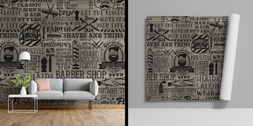 Siyah Gri Barber Shop Temalı Kuaför Duvar Kağıdı 5685