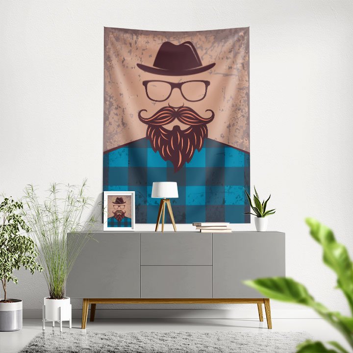 Şapkalı Sakallı Erkek Silüeti Berber Duvar Örtüsü 5747