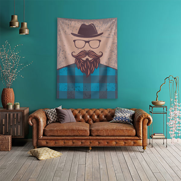 berber-duvar-ortusu-5747-01 Şapkalı Sakallı Erkek Silüeti Berber Duvar Örtüsü 5747