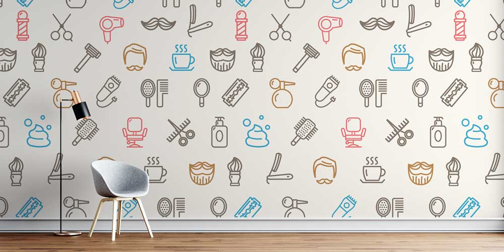 Çizim Desenli Kuaför ve Barber Shop Duvar Kağıdı 5688