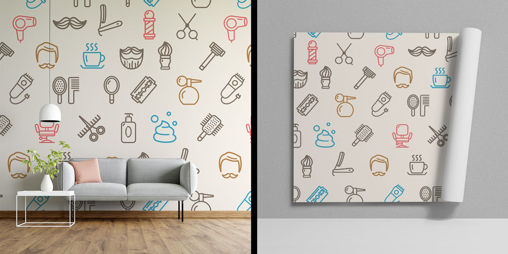 Çizim Desenli Kuaför ve Barber Shop Duvar Kağıdı 5688