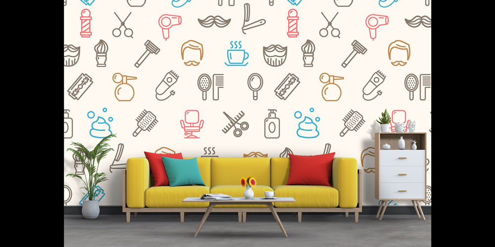 Çizim Desenli Kuaför ve Barber Shop Duvar Kağıdı 5688