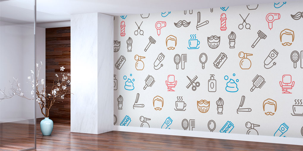 Çizim Desenli Kuaför ve Barber Shop Duvar Kağıdı 5688