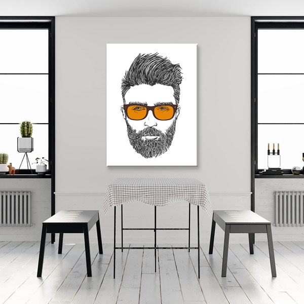 berber-tablo-5677-02 Sarı Gözlüklü Sakallı Erkek Portresi Berber Duvar Tablosu – 5677