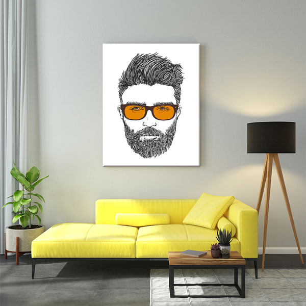 berber-tablo-5677-04 Sarı Gözlüklü Sakallı Erkek Portresi Berber Duvar Tablosu – 5677