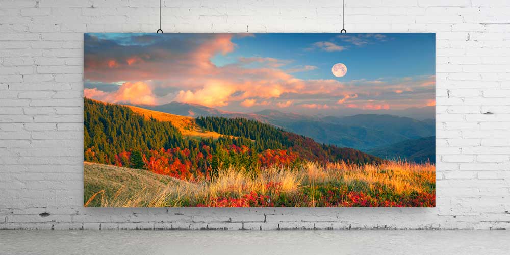 Ay Doğumu Sonbahar Dağ Manzarası Panoramik Büyük Ebat Duvar Dekoru 14210