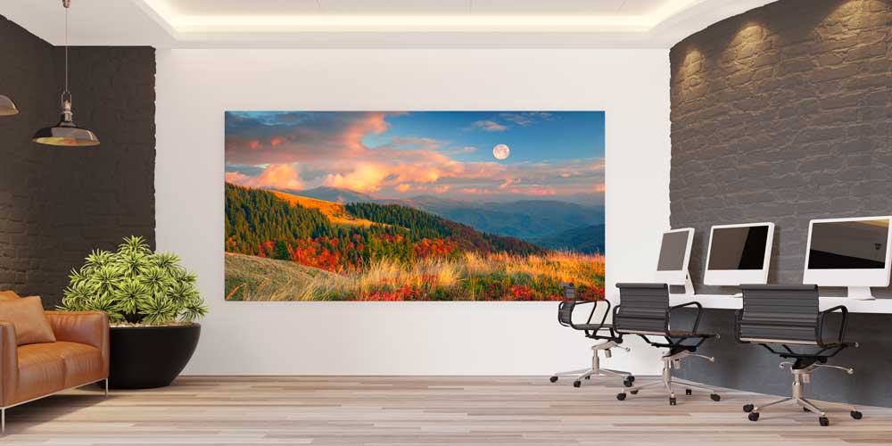 Ay Doğumu Sonbahar Dağ Manzarası Panoramik Büyük Ebat Duvar Dekoru 14210