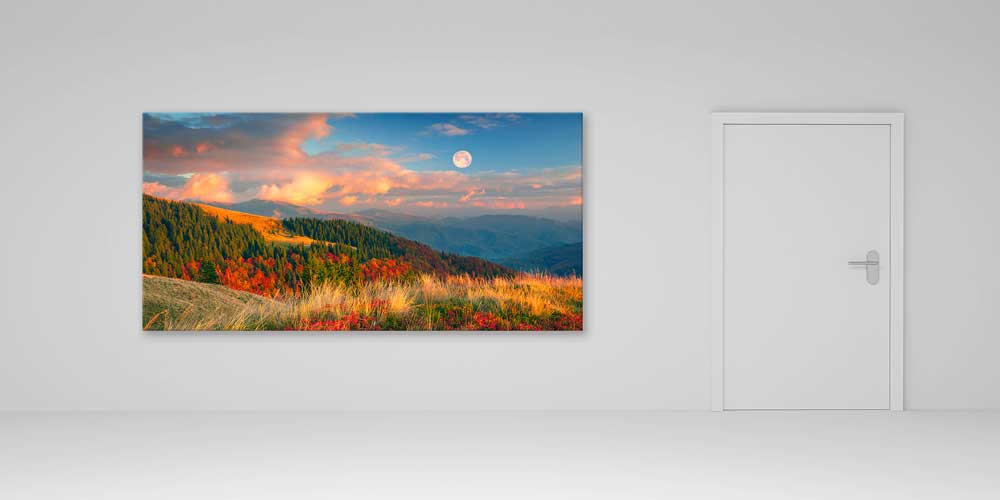 Ay Doğumu Sonbahar Dağ Manzarası Panoramik Büyük Ebat Duvar Dekoru 14210