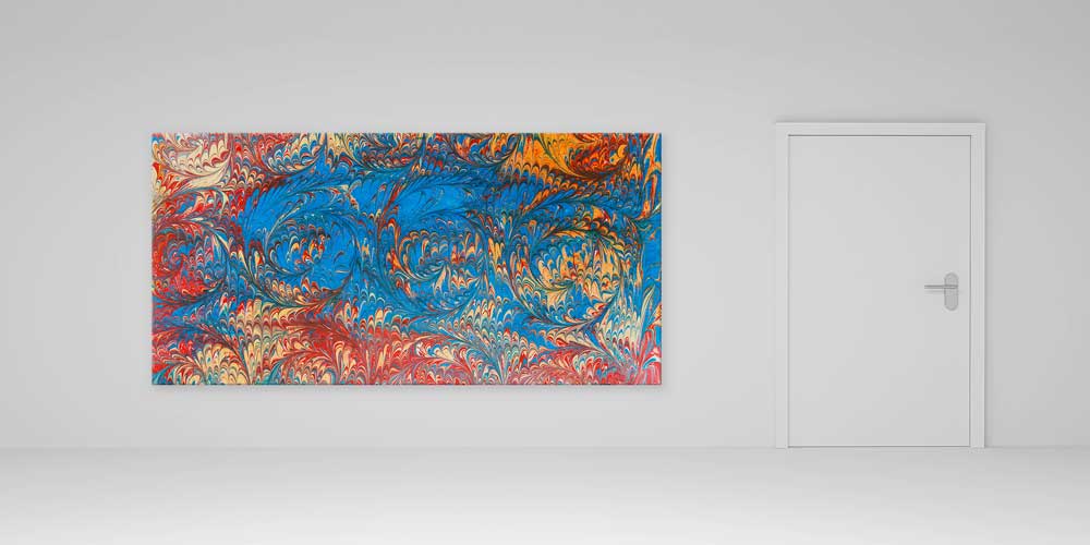 Mavi Kırmızı Ebru Desenli Geleneksel Türk Sanatı Büyük Ebatlı Duvar Dekoru 11968