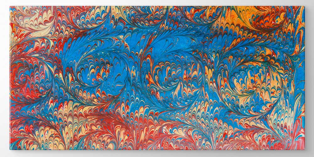 Mavi Kırmızı Ebru Desenli Geleneksel Türk Sanatı Büyük Ebatlı Duvar Dekoru 11968