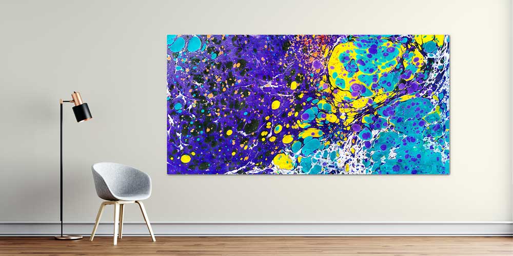 Mor Turkuaz Ebru Desenli Geleneksel Türk Sanatı Büyük Ebatlı Duvar Dekoru 11969