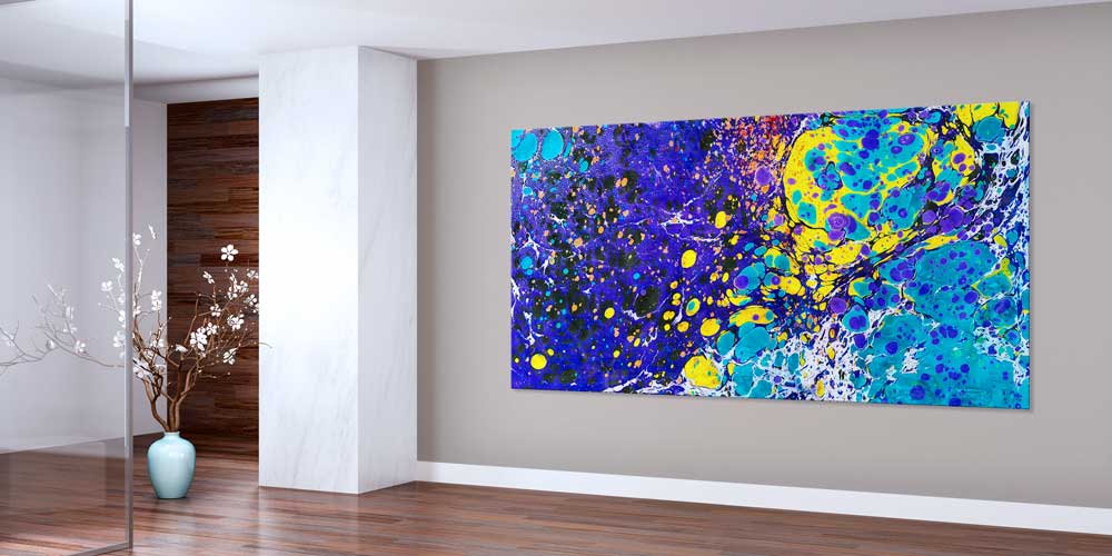 Mor Turkuaz Ebru Desenli Geleneksel Türk Sanatı Büyük Ebatlı Duvar Dekoru 11969