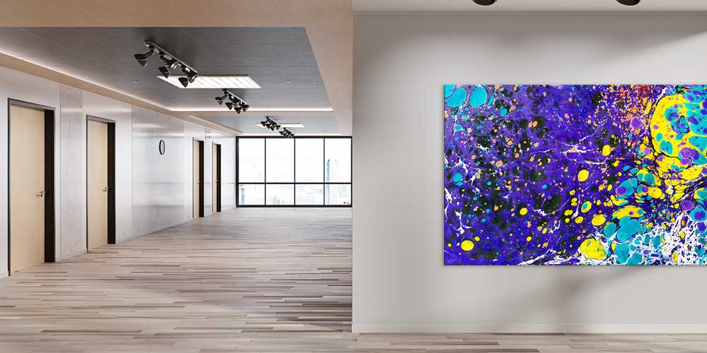 Mor Turkuaz Ebru Desenli Geleneksel Türk Sanatı Büyük Ebatlı Duvar Dekoru 11969