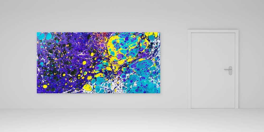 Mor Turkuaz Ebru Desenli Geleneksel Türk Sanatı Büyük Ebatlı Duvar Dekoru 11969