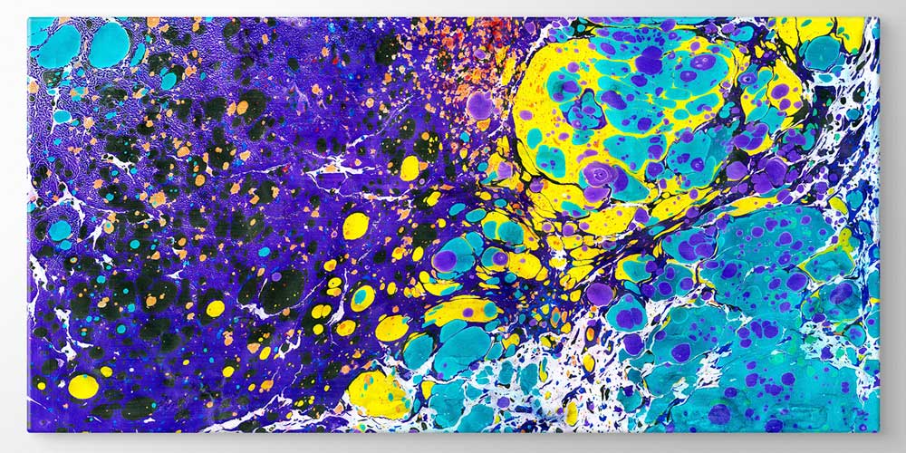 Mor Turkuaz Ebru Desenli Geleneksel Türk Sanatı Büyük Ebatlı Duvar Dekoru 11969