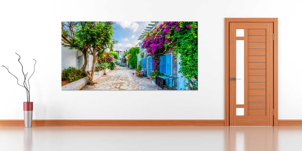 Begonvilli Ege Sokağı Taş Evler Büyük Ebat Duvar Dekoru 11871