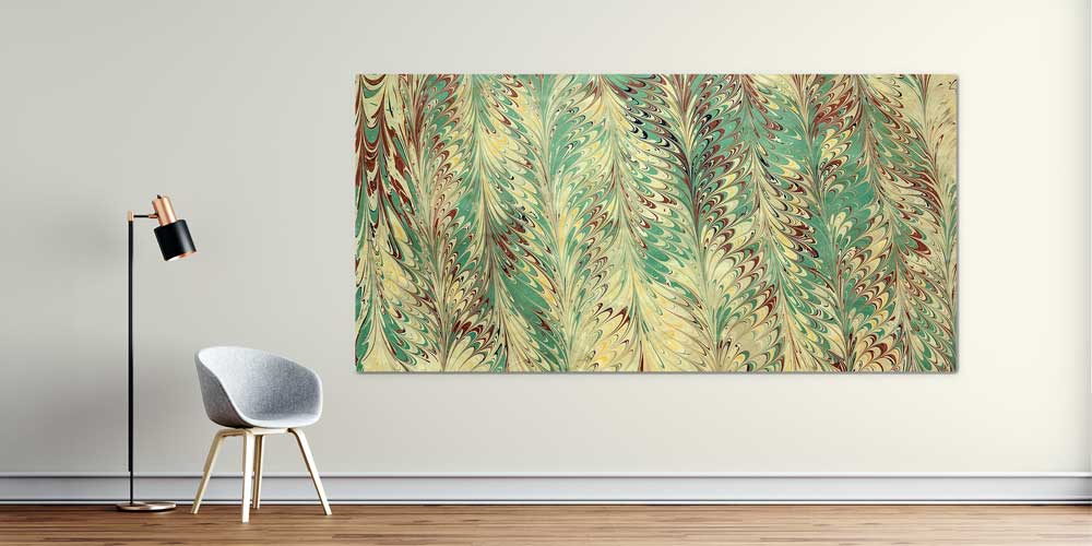 Geleneksel Ebru Sanatı Taraklı Desenli Büyük Ebatlı Duvar Dekoru 11964