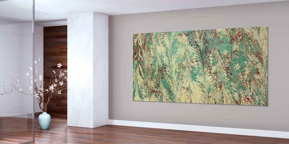 Geleneksel Ebru Sanatı Taraklı Desenli Büyük Ebatlı Duvar Dekoru 11964