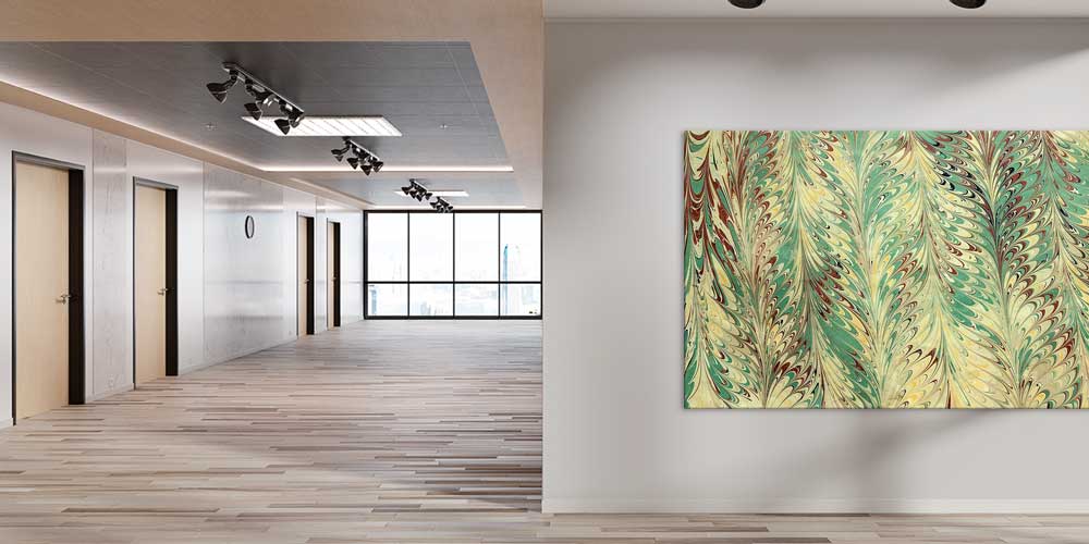 Geleneksel Ebru Sanatı Taraklı Desenli Büyük Ebatlı Duvar Dekoru 11964