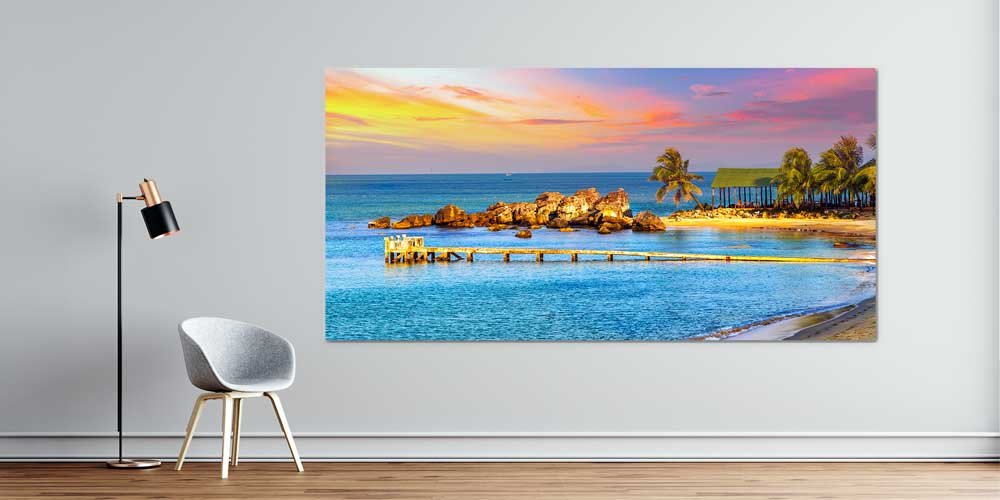 Büyük Ebat Tropikal İskeli Gün Batımı Sahil Duvar Dekoru 14037