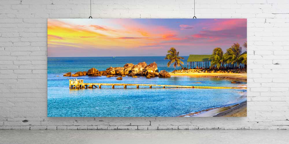 Büyük Ebat Tropikal İskeli Gün Batımı Sahil Duvar Dekoru 14037