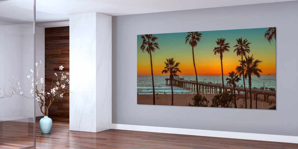 Palmiye Ağaçları ve İskele Gün Batımı Büyük Ebat Duvar Dekor Ürünü 14149