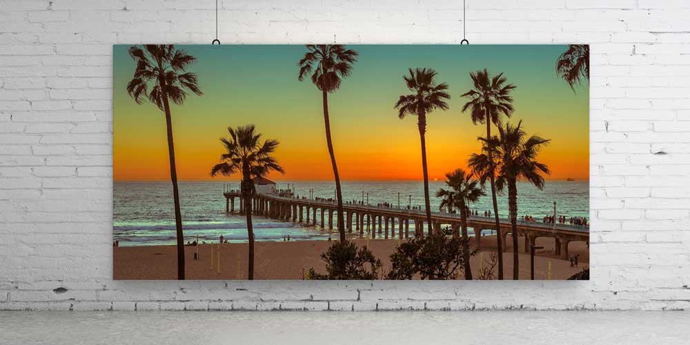 Palmiye Ağaçları ve İskele Gün Batımı Büyük Ebat Duvar Dekor Ürünü 14149