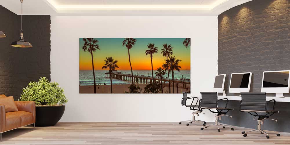 Palmiye Ağaçları ve İskele Gün Batımı Büyük Ebat Duvar Dekor Ürünü 14149