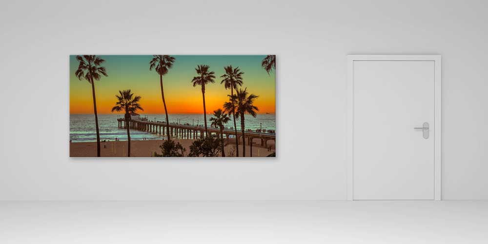 Palmiye Ağaçları ve İskele Gün Batımı Büyük Ebat Duvar Dekor Ürünü 14149