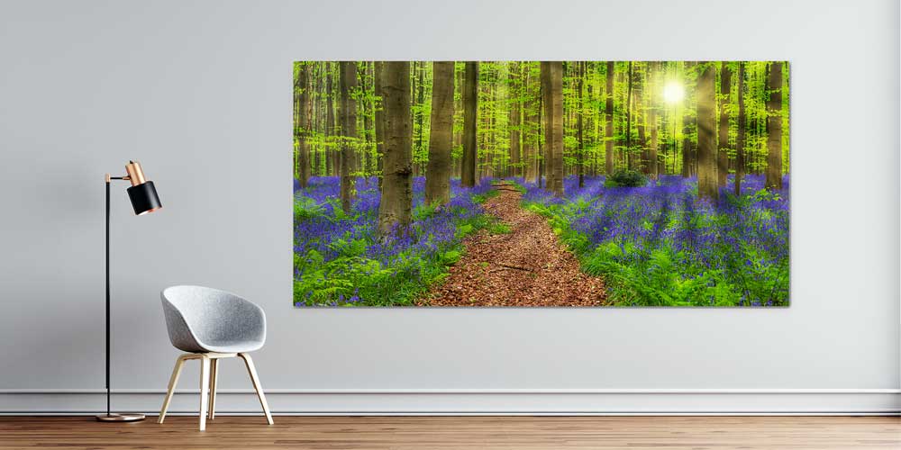 Mor Çiçekli Orman Yolu Gün Işığı Panoramik Büyük Ebat Duvar Dekoru 14229