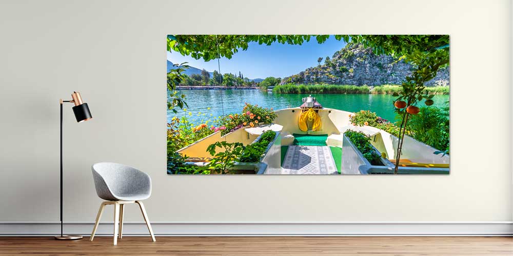 Doğal Göl ve Tekne Manzaralı Büyük Ebat Duvar Dekor Ürünü 11899