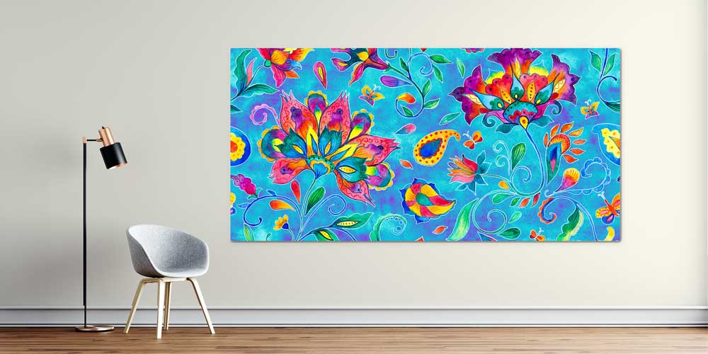 Renkli Anadolu Motifli Soyut Çiçek Desenli Büyük Ebatlı Duvar Dekoru 11963