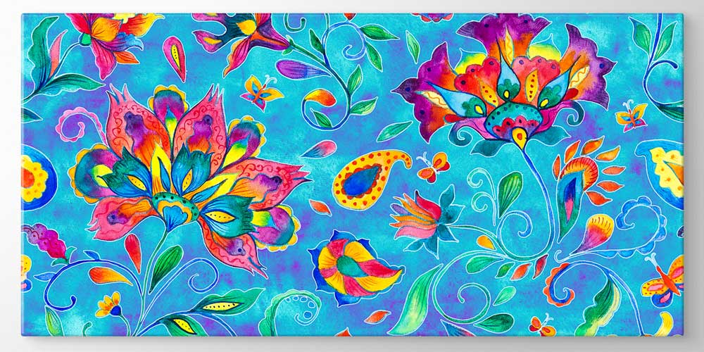 big-size-wall-decor-11963-04 Renkli Anadolu Motifli Soyut Çiçek Desenli Büyük Ebatlı Duvar Dekoru 11963