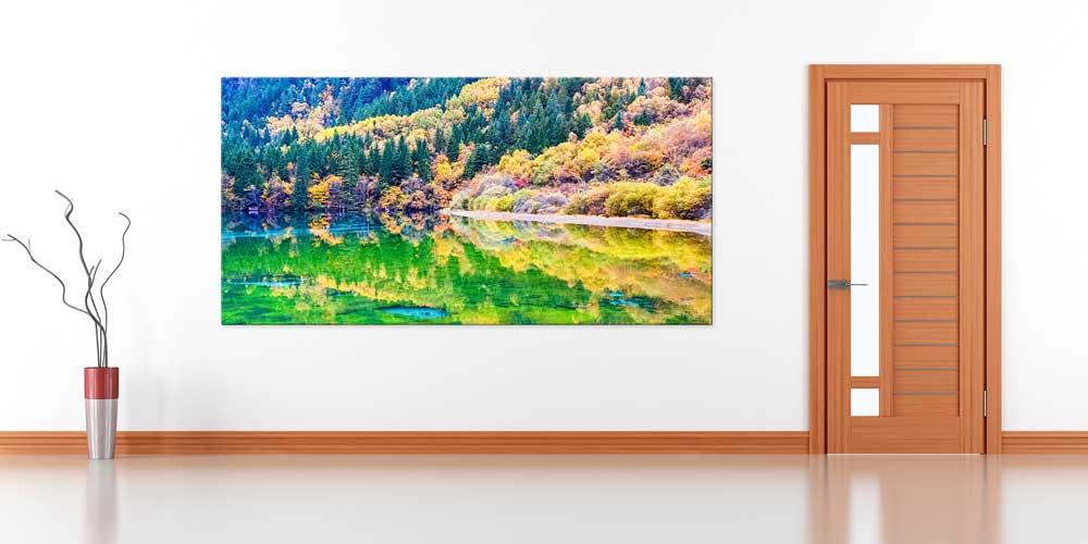 Büyük Ebat Sonbahar Renkleri Göl ve Orman Duvar Dekoru 14029