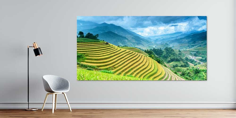 Teras Pirinç Tarlası ve Dağ Manzarası Büyük Duvar Dekoru 14068