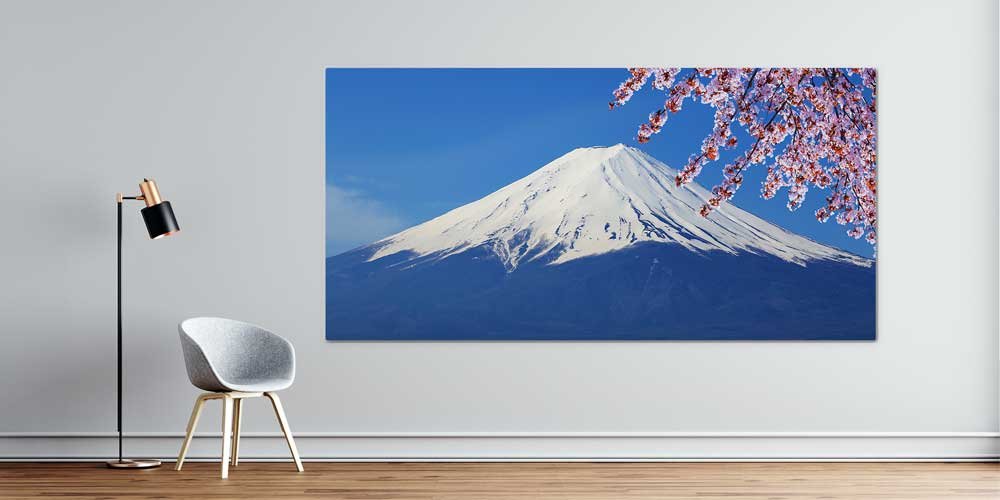 Büyük Ebat Fuji Dağı ve Sakura Çiçekleri Duvar Dekoru 14030