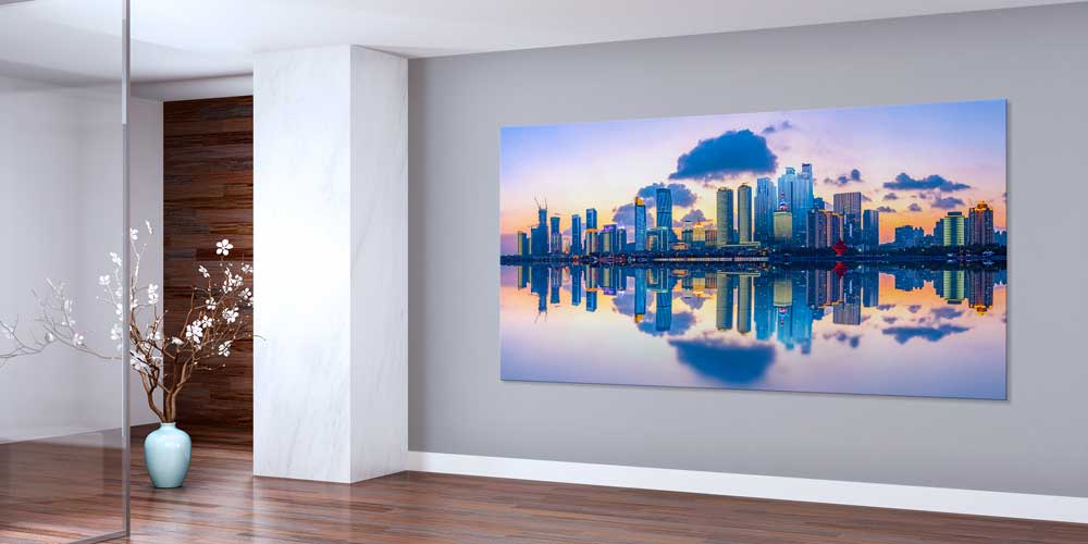 Şehir Silüeti ve Gün Batımı Yansıması Büyük Ebat Duvar Dekoru 14082