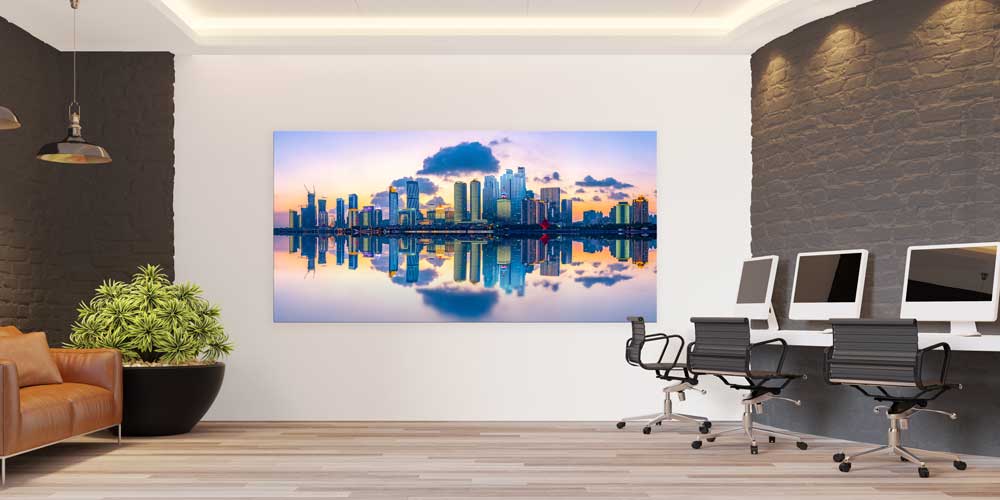 Şehir Silüeti ve Gün Batımı Yansıması Büyük Ebat Duvar Dekoru 14082