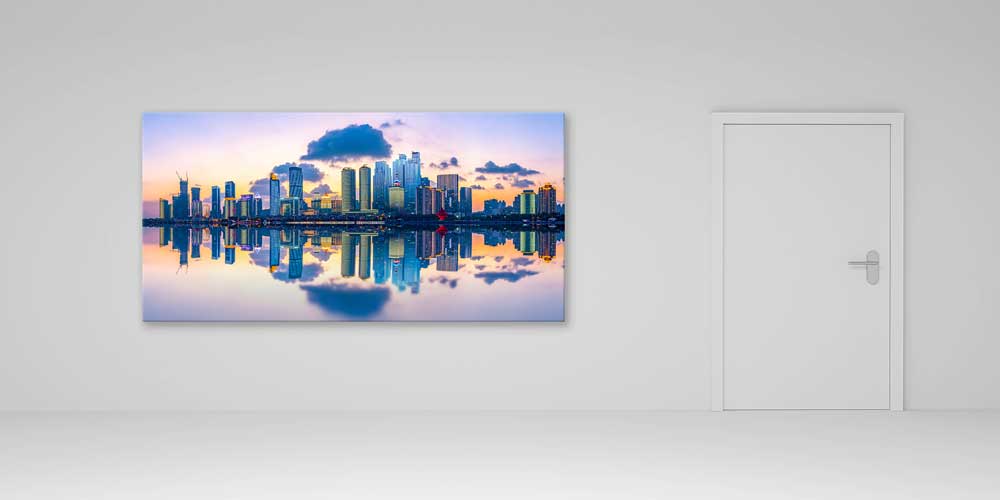 Şehir Silüeti ve Gün Batımı Yansıması Büyük Ebat Duvar Dekoru 14082