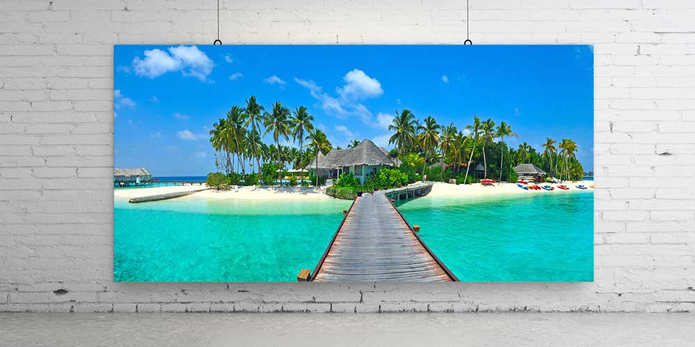 Tropik Ada ve Ahşap İskele Manzaralı Büyük Ebat Duvar Dekoru 14086